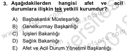 Arama Kurtarma Bilgisi ve Etik Değerler Dersi Ara Sınavı Deneme Sınav Soruları 3. Soru