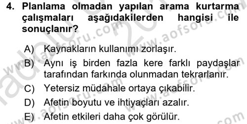 Arama Kurtarma Bilgisi ve Etik Değerler Dersi Ara Sınavı Deneme Sınav Soruları 4. Soru
