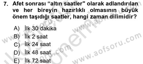 Arama Kurtarma Bilgisi ve Etik Değerler Dersi Ara Sınavı Deneme Sınav Soruları 7. Soru