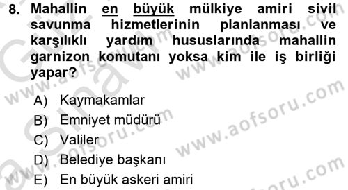 Arama Kurtarma Bilgisi ve Etik Değerler Dersi Ara Sınavı Deneme Sınav Soruları 8. Soru