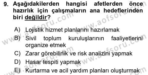 Arama Kurtarma Bilgisi ve Etik Değerler Dersi Ara Sınavı Deneme Sınav Soruları 9. Soru