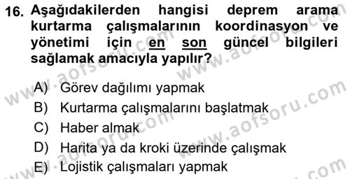 Arama Kurtarma Bilgisi ve Etik Değerler Dersi Ara Sınavı Deneme Sınav Soruları 16. Soru