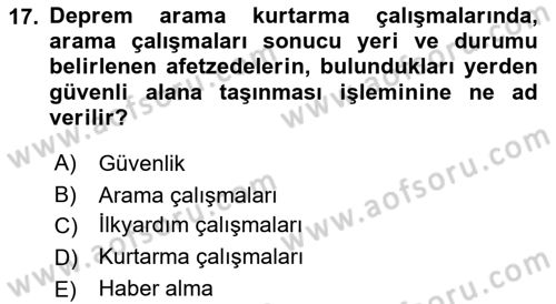 Arama Kurtarma Bilgisi ve Etik Değerler Dersi Ara Sınavı Deneme Sınav Soruları 17. Soru