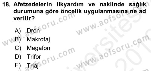 Arama Kurtarma Bilgisi ve Etik Değerler Dersi Ara Sınavı Deneme Sınav Soruları 18. Soru