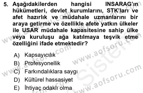 Arama Kurtarma Bilgisi ve Etik Değerler Dersi Ara Sınavı Deneme Sınav Soruları 5. Soru