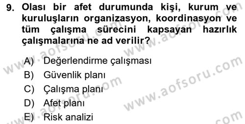 Arama Kurtarma Bilgisi ve Etik Değerler Dersi Ara Sınavı Deneme Sınav Soruları 9. Soru