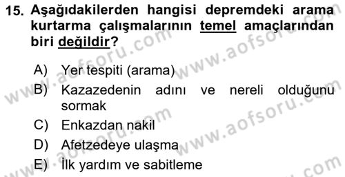 Arama Kurtarma Bilgisi ve Etik Değerler Dersi Ara Sınavı Deneme Sınav Soruları 15. Soru