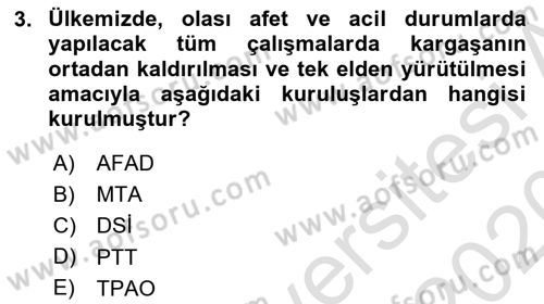 Arama Kurtarma Bilgisi ve Etik Değerler Dersi Ara Sınavı Deneme Sınav Soruları 3. Soru