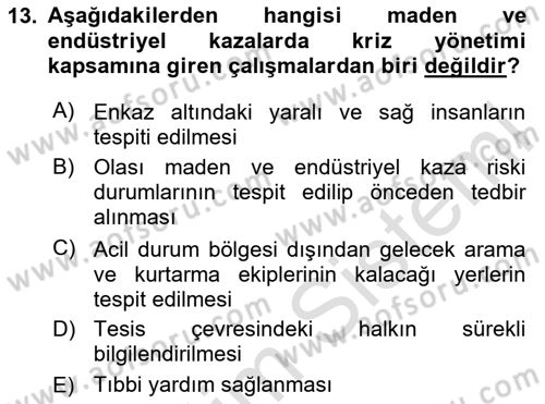 Arama Kurtarma Bilgisi ve Etik Değerler Dersi 2020 - 2021 Yılı Yaz Okulu Sınav Soruları 13. Soru
