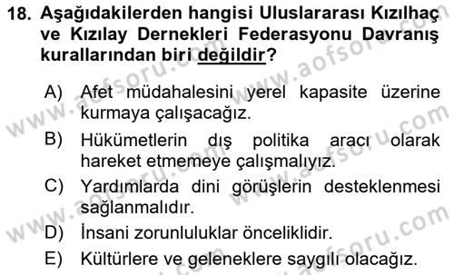 Arama Kurtarma Bilgisi ve Etik Değerler Dersi 2020 - 2021 Yılı Yaz Okulu Sınav Soruları 18. Soru