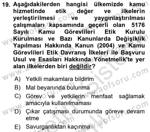 Arama Kurtarma Bilgisi ve Etik Değerler Dersi 2020 - 2021 Yılı Yaz Okulu Sınav Soruları 19. Soru