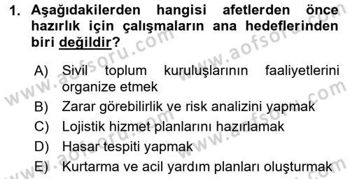 Arama Kurtarma Bilgisi ve Etik Değerler Dersi 2021 - 2022 Yılı (Vize) Ara Sınavı 1. Soru