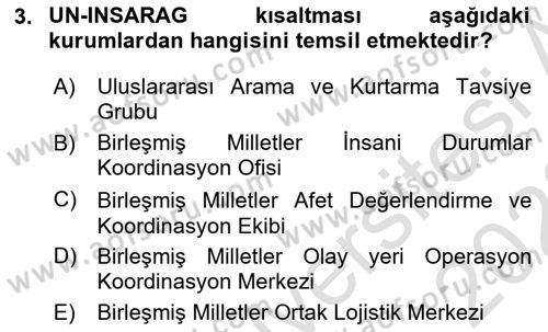 Arama Kurtarma Bilgisi ve Etik Değerler Dersi 2021 - 2022 Yılı (Vize) Ara Sınavı 3. Soru