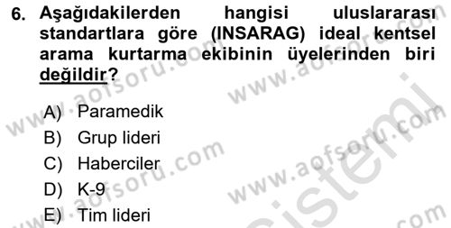 Arama Kurtarma Bilgisi ve Etik Değerler Dersi 2021 - 2022 Yılı (Vize) Ara Sınavı 6. Soru