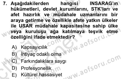 Arama Kurtarma Bilgisi ve Etik Değerler Dersi 2021 - 2022 Yılı (Vize) Ara Sınavı 7. Soru