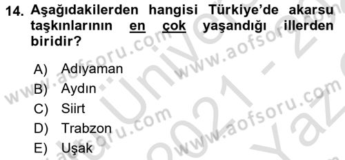 Arama Kurtarma Bilgisi ve Etik Değerler Dersi 2021 - 2022 Yılı Yaz Okulu Sınav Soruları 14. Soru