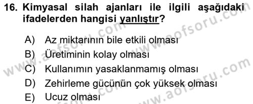 Arama Kurtarma Bilgisi ve Etik Değerler Dersi 2021 - 2022 Yılı Yaz Okulu Sınav Soruları 16. Soru