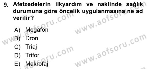 Arama Kurtarma Bilgisi ve Etik Değerler Dersi 2021 - 2022 Yılı Yaz Okulu Sınav Soruları 9. Soru