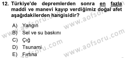 Arama Kurtarma Bilgisi ve Etik Değerler Dersi 2022 - 2023 Yılı Yaz Okulu Sınav Soruları 12. Soru