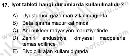 Arama Kurtarma Bilgisi ve Etik Değerler Dersi 2022 - 2023 Yılı Yaz Okulu Sınav Soruları 17. Soru