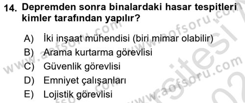 Arama Kurtarma Bilgisi ve Etik Değerler Dersi Ara Sınavı Deneme Sınav Soruları 14. Soru