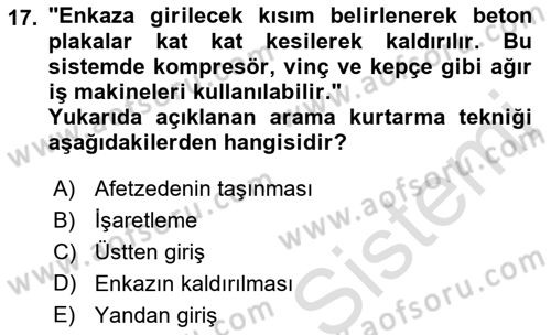 Arama Kurtarma Bilgisi ve Etik Değerler Dersi Ara Sınavı Deneme Sınav Soruları 17. Soru