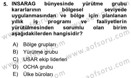 Arama Kurtarma Bilgisi ve Etik Değerler Dersi Ara Sınavı Deneme Sınav Soruları 5. Soru