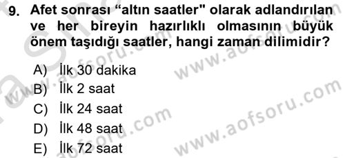 Arama Kurtarma Bilgisi ve Etik Değerler Dersi Ara Sınavı Deneme Sınav Soruları 9. Soru