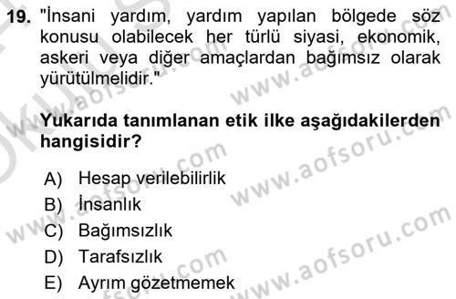 Arama Kurtarma Bilgisi ve Etik Değerler Dersi 2023 - 2024 Yılı Yaz Okulu Sınav Soruları 19. Soru