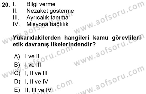 Arama Kurtarma Bilgisi ve Etik Değerler Dersi 2023 - 2024 Yılı Yaz Okulu Sınavı 20. Soru