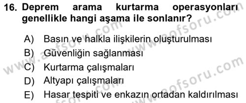 Arama Kurtarma Bilgisi ve Etik Değerler Dersi 2024 - 2025 Yılı (Vize) Ara Sınav Soruları 16. Soru