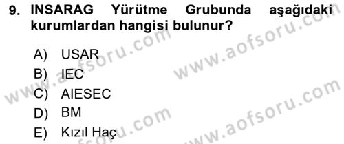 Arama Kurtarma Bilgisi ve Etik Değerler Dersi 2024 - 2025 Yılı (Vize) Ara Sınav Soruları 9. Soru