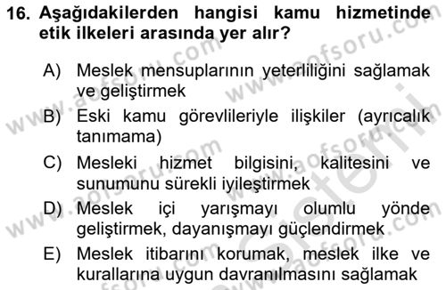 Arama Kurtarma Bilgisi ve Etik Değerler Dersi 2024 - 2025 Yılı (Final) Dönem Sonu Sınav Soruları 16. Soru