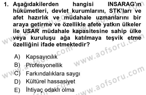 Arama Kurtarma Bilgisi ve Etik Değerler Dersi 2024 - 2025 Yılı Yaz Okulu Sınav Soruları 1. Soru
