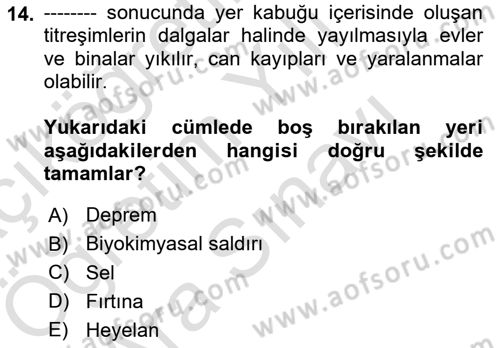 Arama Kurtarma Bilgisi ve Etik Değerler Dersi 2025 - 2026 Yılı (Vize) Ara Sınav Soruları 14. Soru