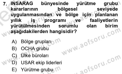 Arama Kurtarma Bilgisi ve Etik Değerler Dersi 2025 - 2026 Yılı (Vize) Ara Sınav Soruları 7. Soru