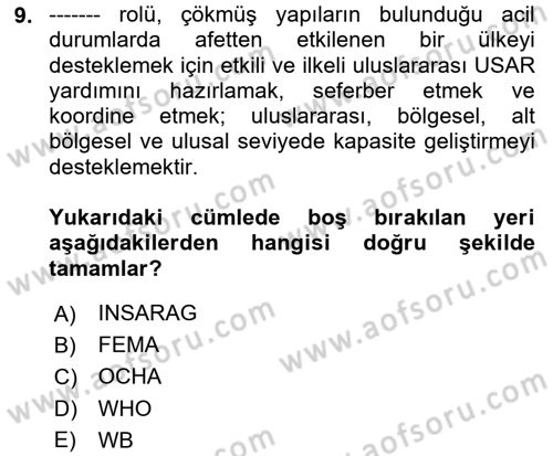 Arama Kurtarma Bilgisi ve Etik Değerler Dersi 2025 - 2026 Yılı (Vize) Ara Sınav Soruları 9. Soru