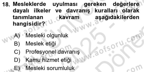 Arama Kurtarma Bilgisi ve Etik Değerler Dersi 2025 - 2026 Yılı (Final) Dönem Sonu Sınav Soruları 18. Soru