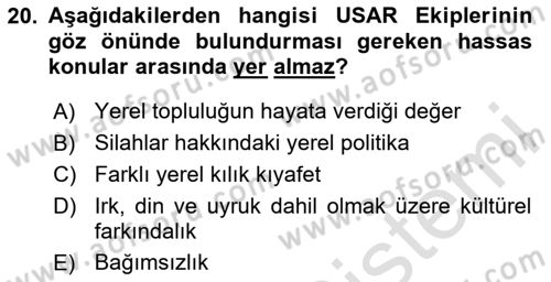 Arama Kurtarma Bilgisi ve Etik Değerler Dersi 2025 - 2026 Yılı (Final) Dönem Sonu Sınav Soruları 20. Soru