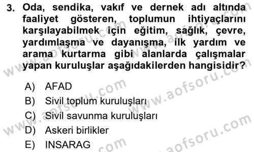 Arama Kurtarma Bilgisi ve Etik Değerler Dersi 2025 - 2026 Yılı (Final) Dönem Sonu Sınav Soruları 3. Soru