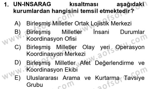 Arama Kurtarma Bilgisi ve Etik Değerler Dersi 2025 - 2026 Yılı Yaz Okulu Sınav Soruları 1. Soru