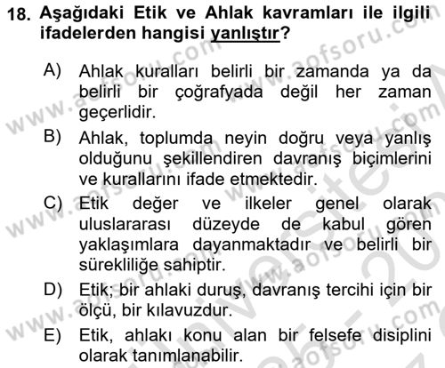 Arama Kurtarma Bilgisi ve Etik Değerler Dersi 2025 - 2026 Yılı Yaz Okulu Sınav Soruları 18. Soru