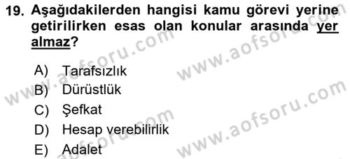 Arama Kurtarma Bilgisi ve Etik Değerler Dersi 2025 - 2026 Yılı Yaz Okulu Sınav Soruları 19. Soru
