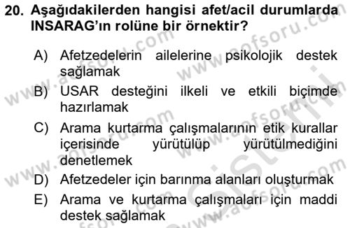Arama Kurtarma Bilgisi ve Etik Değerler Dersi 2025 - 2026 Yılı Yaz Okulu Sınav Soruları 20. Soru