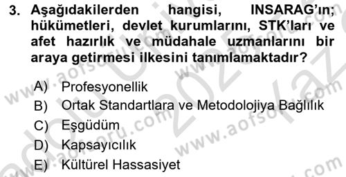 Arama Kurtarma Bilgisi ve Etik Değerler Dersi 2025 - 2026 Yılı Yaz Okulu Sınav Soruları 3. Soru