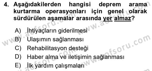 Arama Kurtarma Bilgisi ve Etik Değerler Dersi 2025 - 2026 Yılı Yaz Okulu Sınav Soruları 4. Soru