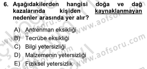 Arama Kurtarma Bilgisi ve Etik Değerler Dersi 2025 - 2026 Yılı Yaz Okulu Sınav Soruları 6. Soru