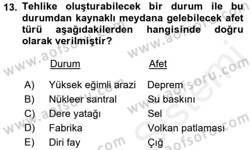 Afet Senaryosu ve Tatbikatlar Dersi 2017 - 2018 Yılı (Vize) Ara Sınav Soruları 13. Soru