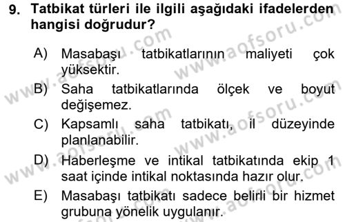 Afet Senaryosu ve Tatbikatlar Dersi 2017 - 2018 Yılı (Final) Dönem Sonu Sınav Soruları 9. Soru