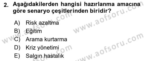 Afet Senaryosu ve Tatbikatlar Dersi 2018 - 2019 Yılı (Vize) Ara Sınav Soruları 2. Soru